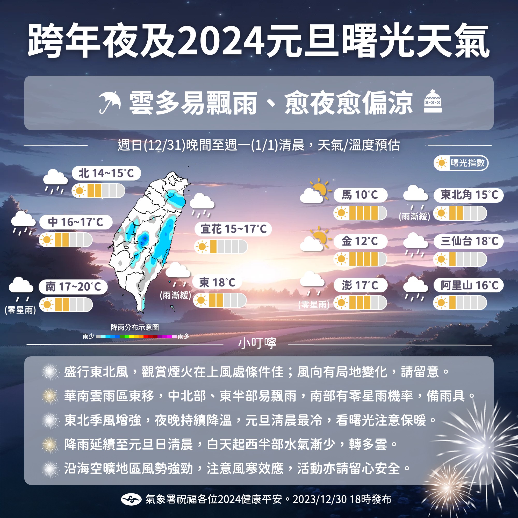 2024年元旦曙光天氣。圖/取自中央氣象署