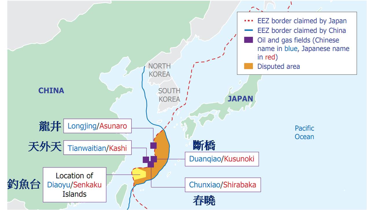 東海油氣田與專屬經濟區爭議。圖／魏國彥提供