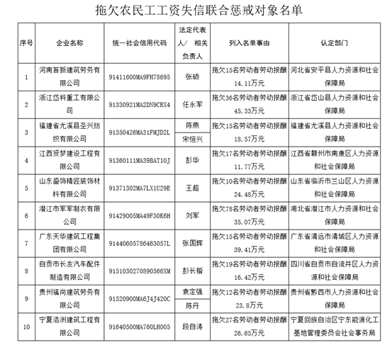 拖欠農民工資失信聯合懲戒對象。圖／翻攝畫面