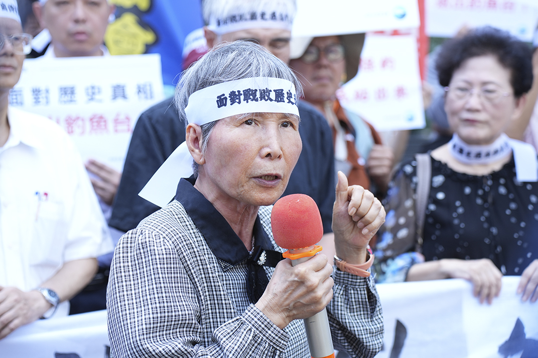 釣魚台教育協會創會理事長陳美霞b4表示，日本政府必須真正向世人懺悔。圖記者梁鴻欣攝