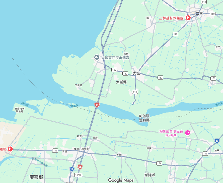 濁水溪（下游為彰化縣與雲林縣的界河）風機開發案，將共有36座風機進駐。圖/取自Google Maps網頁