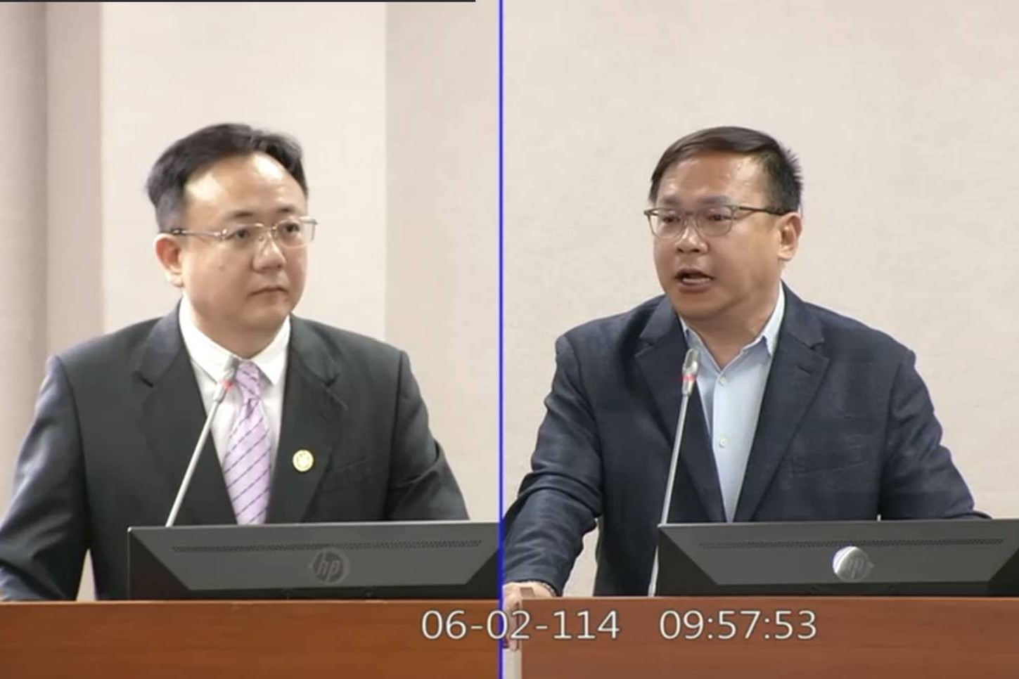 民進黨立委王義川(右)2日質詢法務部廉政署長馮成就(左)，「假若有一位市長」涉嫌私用公務車，可能涉及哪些刑罰。圖/翻攝自國會頻道