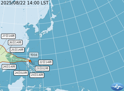 熱帶性低氣壓TD16動向。圖/取自中央氣象署