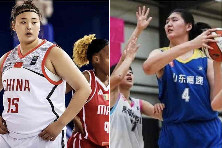 身高達到220公分的「女姚明」張子宇（右）和綽號「大寶貝」的劉禹彤在場上高人一等。圖／取自網路截圖