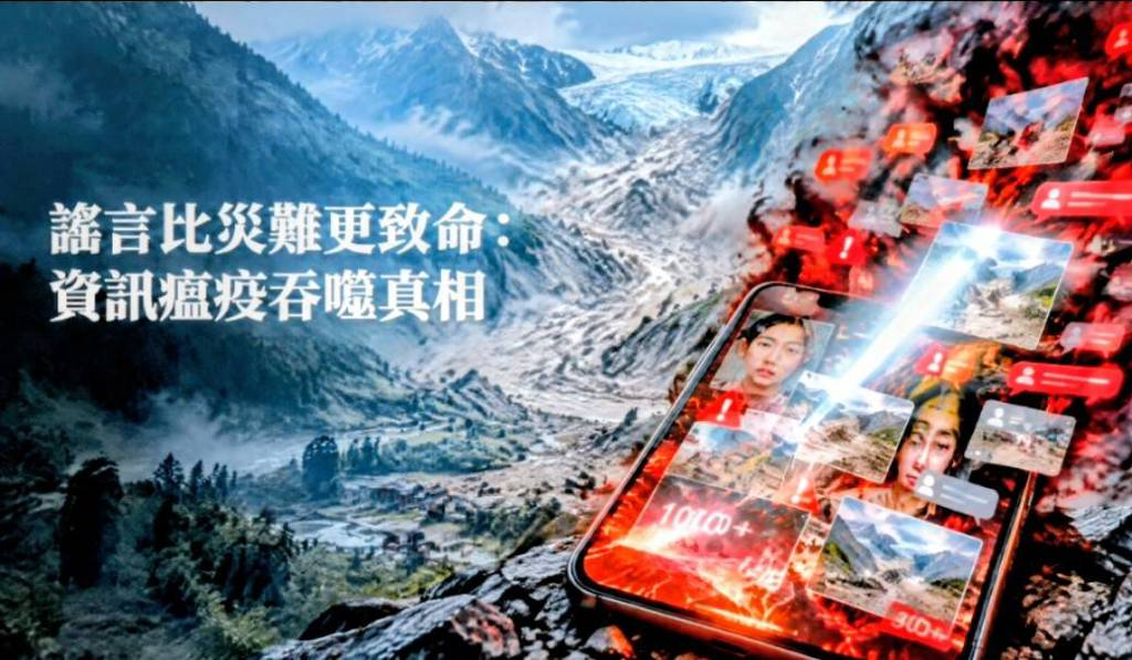 「資訊瘟疫」(infodemic),意指資訊過剩卻真假混雜,導致人們難以獲取可信指引,此概念精準描繪災難期間的資訊生態困境。(圖/台灣國際戰略學會提供)