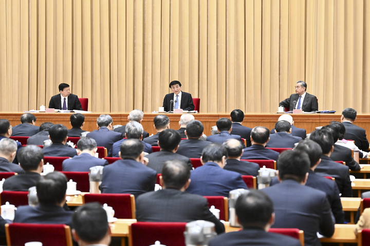 2月22日至23日，2024年對台工作會議在北京召開。中共中央政治局常委、全國政協主席王滬寧出席並致詞。圖/取自新華社