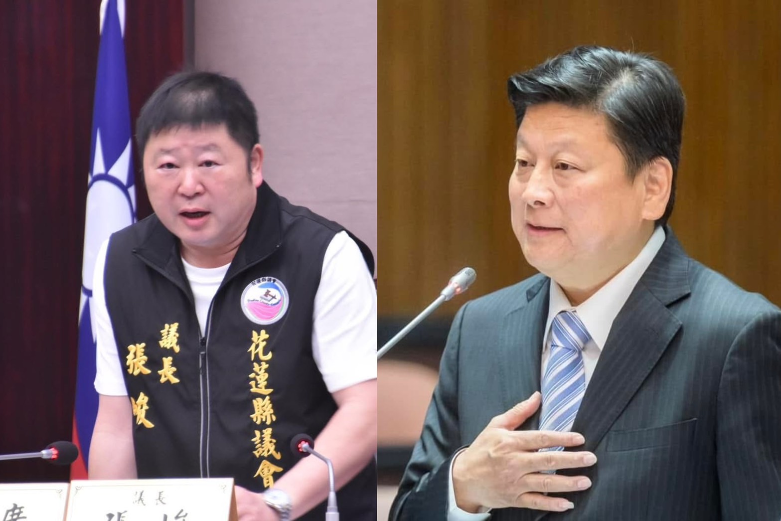 花蓮縣議會議長張峻（左）表態支持罷免立委傅崐萁（右）。圖／取自張峻、傅崐萁臉書