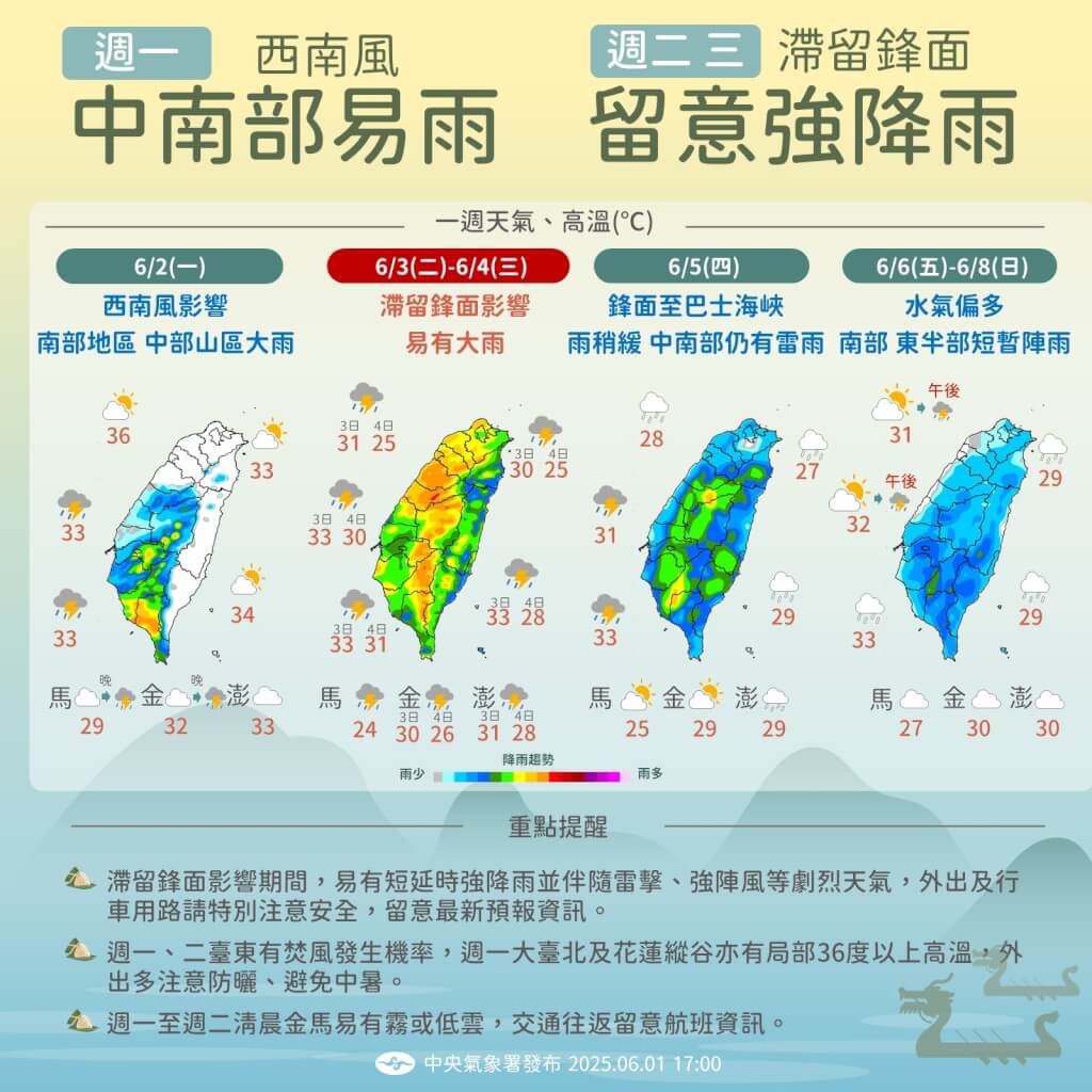 近期天氣變化趨勢。圖/取自中央氣象署