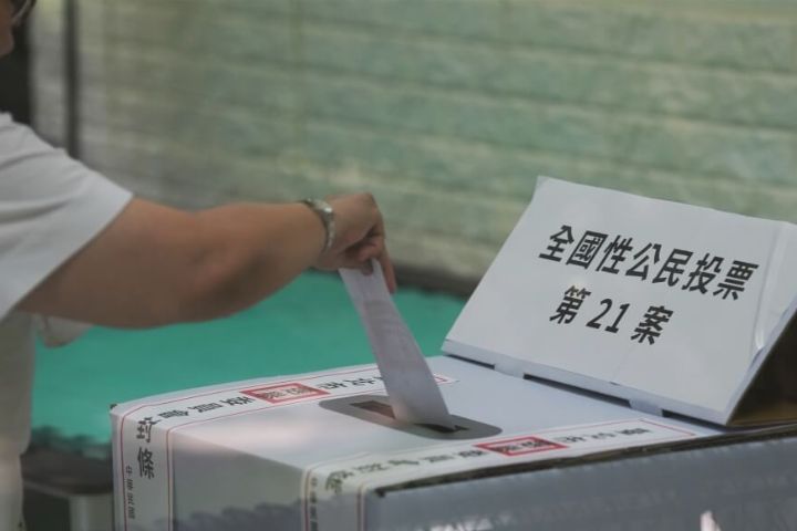 今年8月民眾投下公投選票。圖/中央社