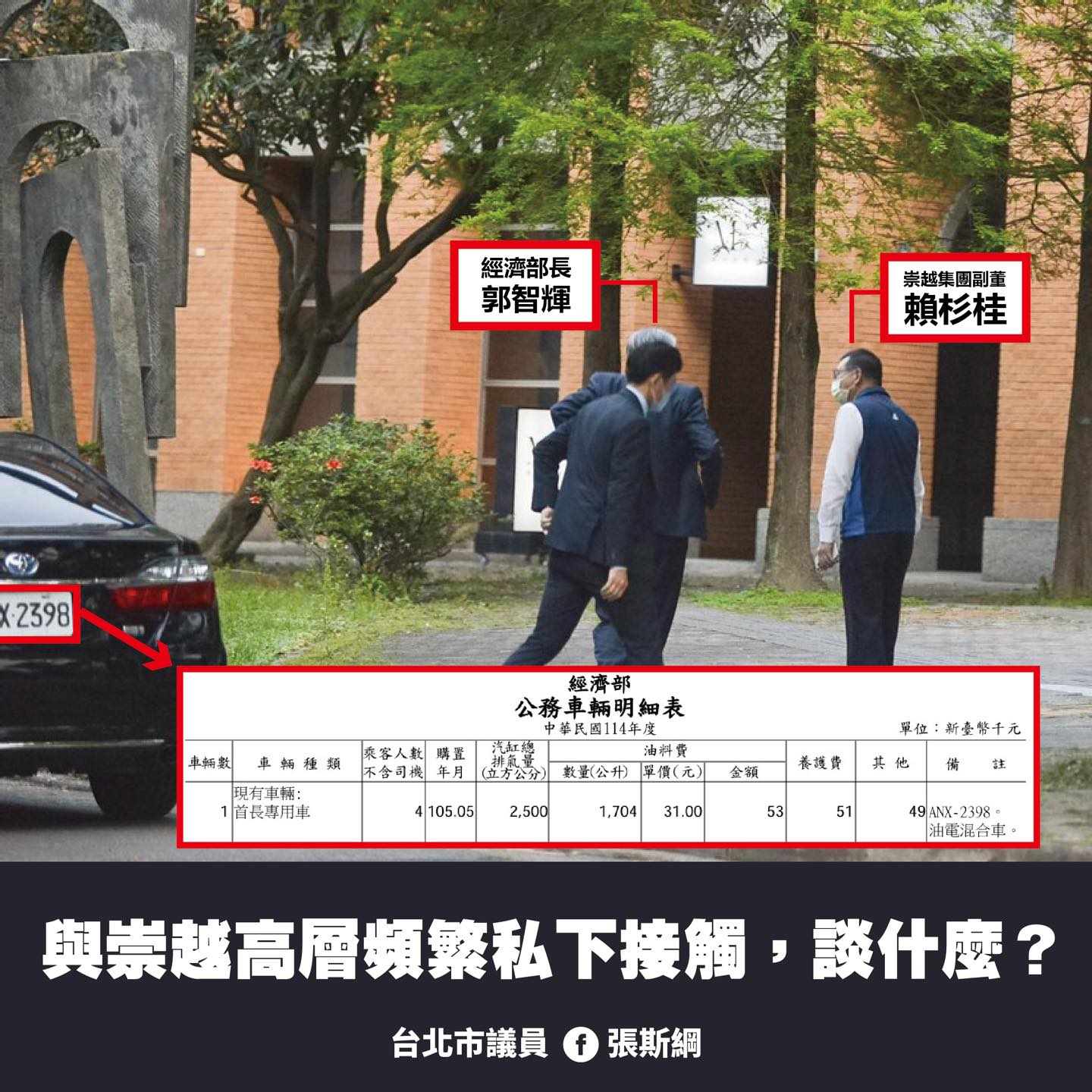 圖為經濟部長郭智輝（左）與崇越副董事長賴杉桂（右）。圖/取自張斯綱臉書