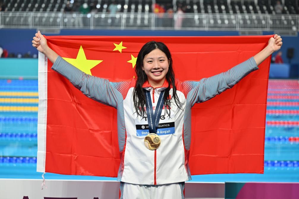 女子100米蛙泳決賽,唐錢婷以1分05秒27刷新個人最好成績,首次奪得世錦賽金牌。圖/取自新華社