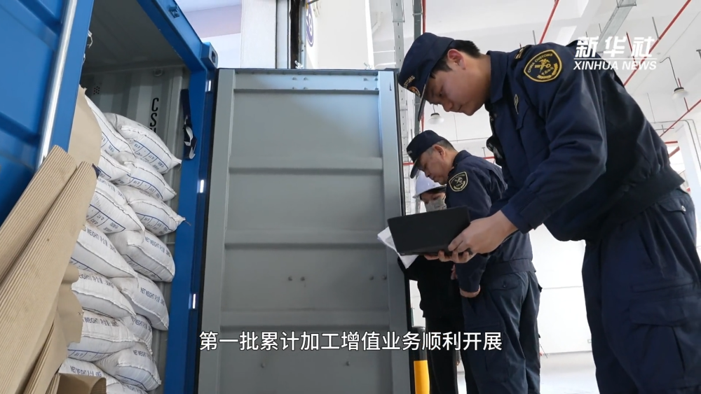 海關人員檢查企業進口貨物登記。圖／取自新華社