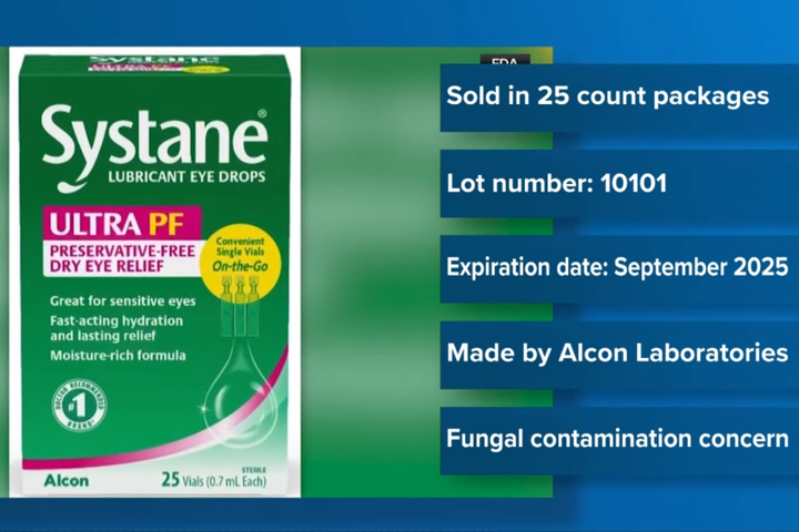 遭到召回的人工淚液Systane Lubricant Eye Drops Ultra PF。圖/取自WUSA9《YouTube》官方頻道