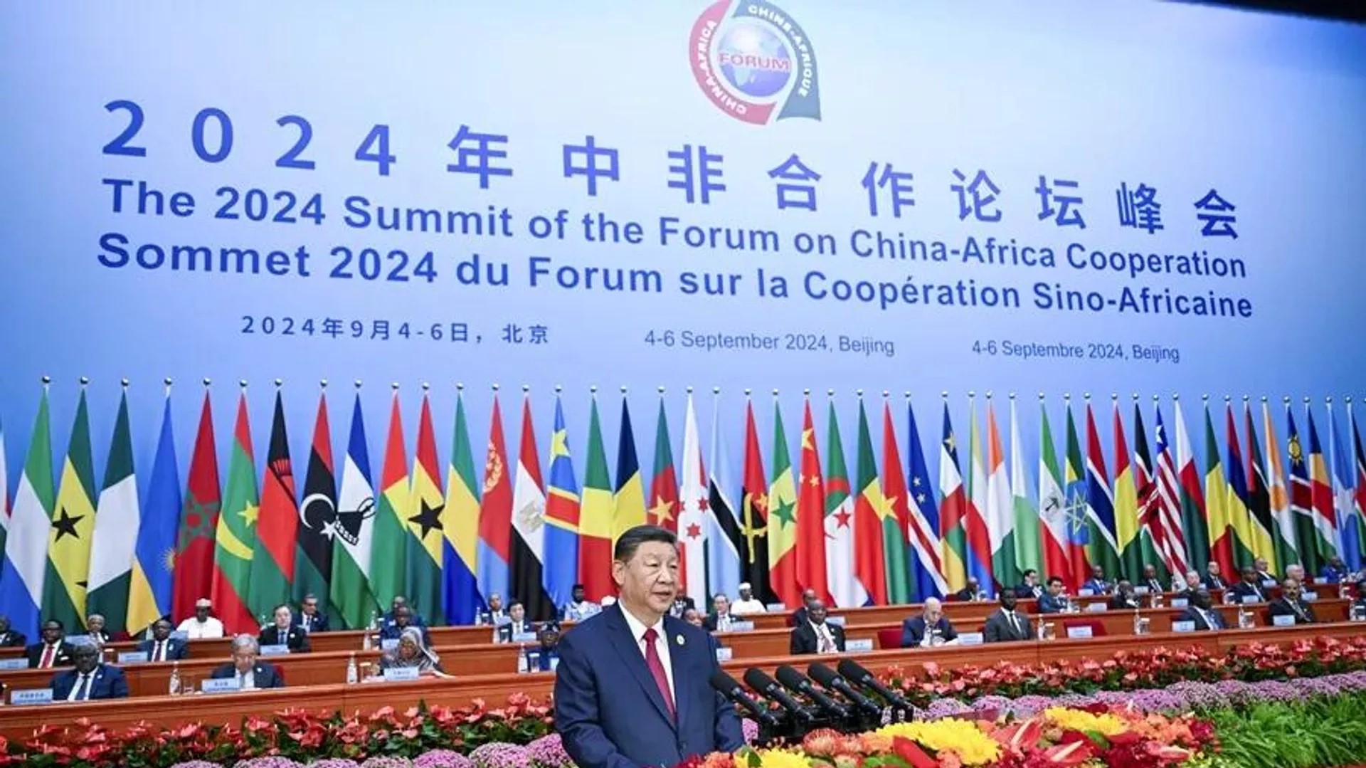 北京加強與全球南方的關係，推動國際新秩序。圖為2024年的「中非合作論壇」上，大陸國家主席習近平致詞。圖/取自大陸外交部官網