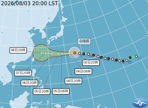 白海豚颱風預測路徑。圖/取自中央氣象署
