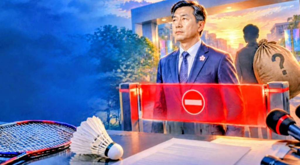 運動部長李洋參加亞運選手村升旗典禮遭擋，陸委會發言人梁文傑竟甩鍋喊「去問鄭麗文」。（圖／台灣國際戰略學會提供）