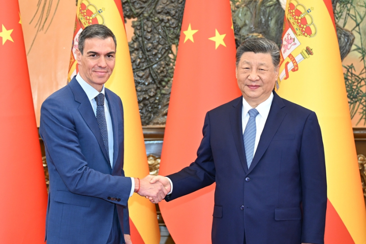 習近平會見桑切斯時，再次強調國際法與國際秩序的重要性。圖/ 取自新華社