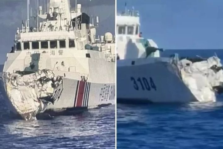 舷號3104的大陸海警船受損嚴重。圖/取自BRP Sierra Madre X