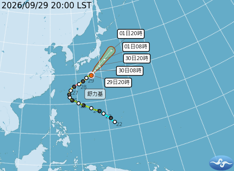 舒力基颱風預測路徑。圖/取自中央氣象署
