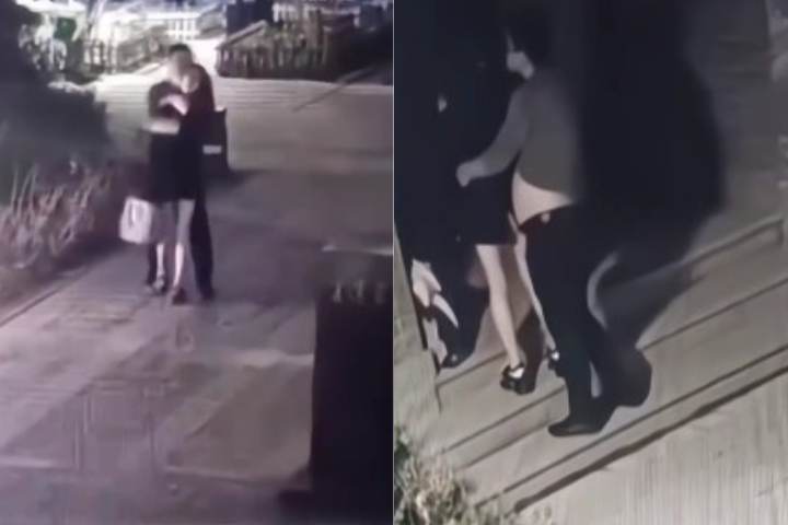 一對男女在蘭州老街按耐不住慾火，直接再度上活春宮引發熱議。圖/取自微博