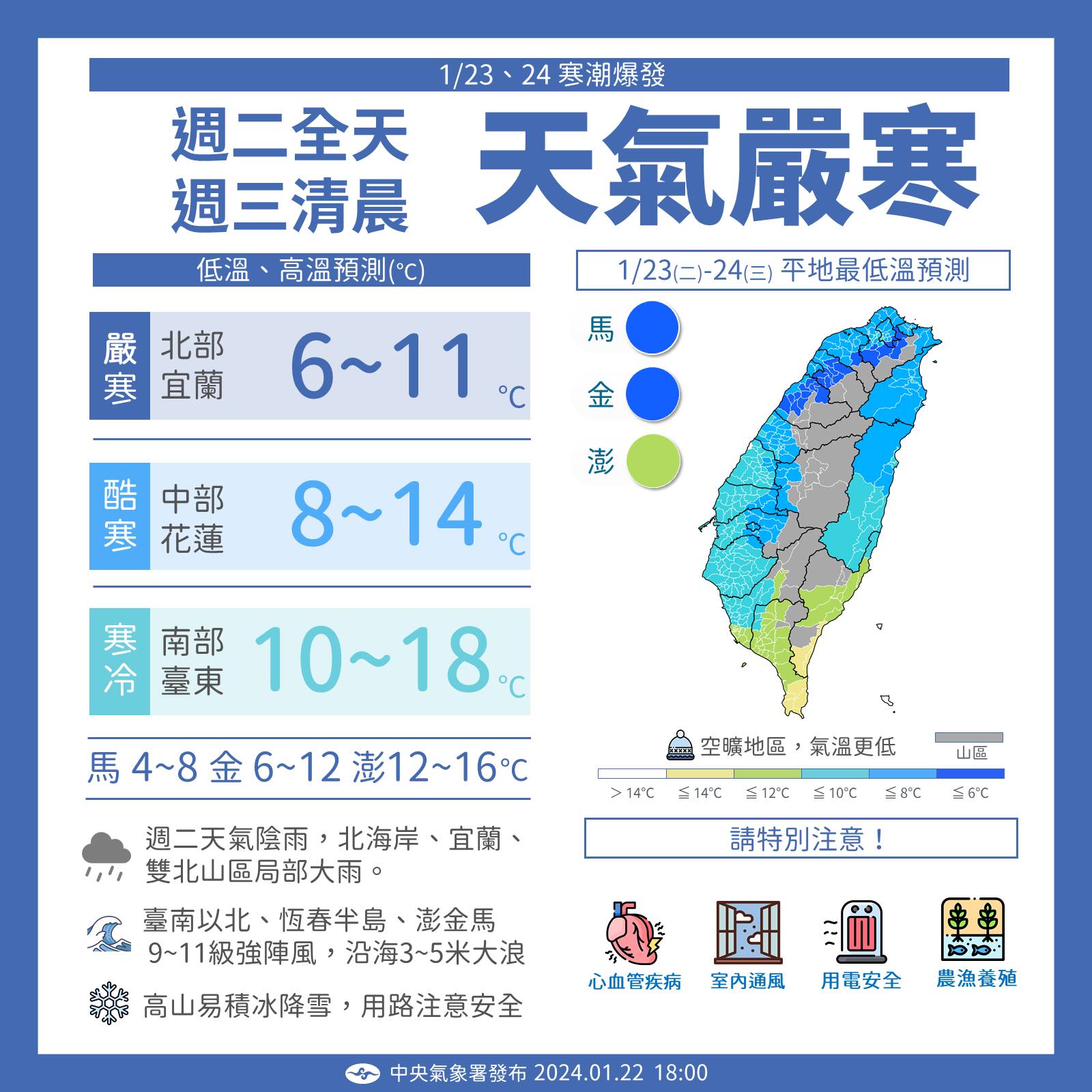這波寒流以今明2天最冷。圖/取自中央氣象署