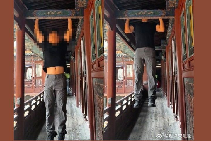 男子在山西懸空寺千年古建做引體向上　景區證實影片屬實　警方追查