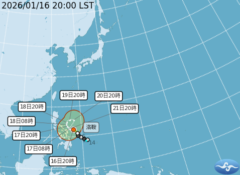 今年第一號輕度颱風洛鞍預測路徑。圖/取自中央氣象署
