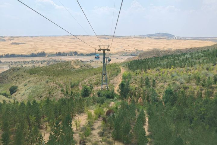 庫布其沙漠透過植樹固沙、光伏治沙及草原復育等措施，約4成沙漠面積已恢復綠意。圖/記者陳素貞攝