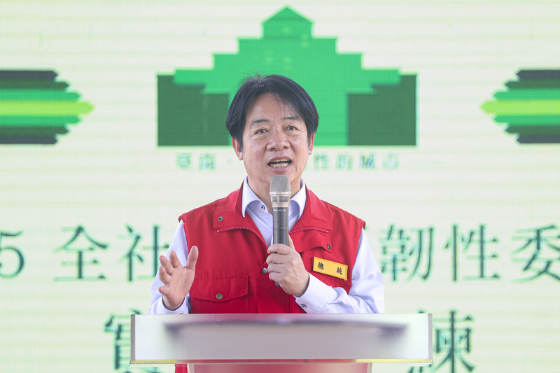 總統賴清德視察全社會防衛韌性委員會實地演練。圖／中央社
