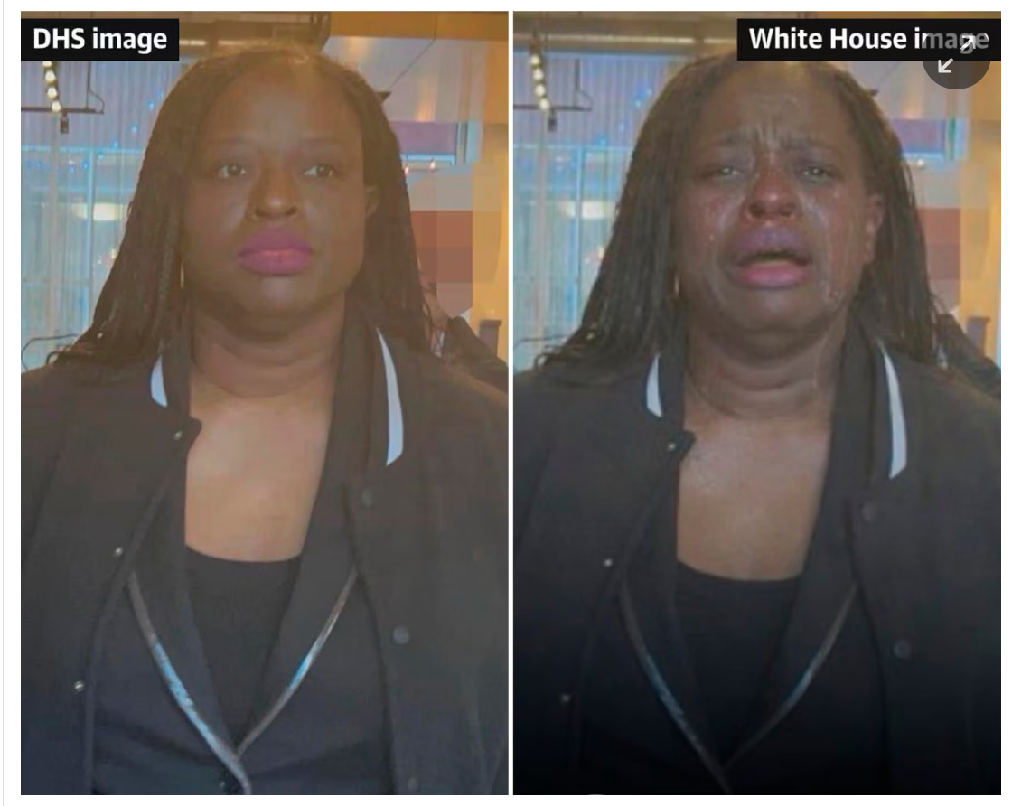 白宮22日貼出偽造美國人權人士表情的合成圖。圖/取自白宮X
