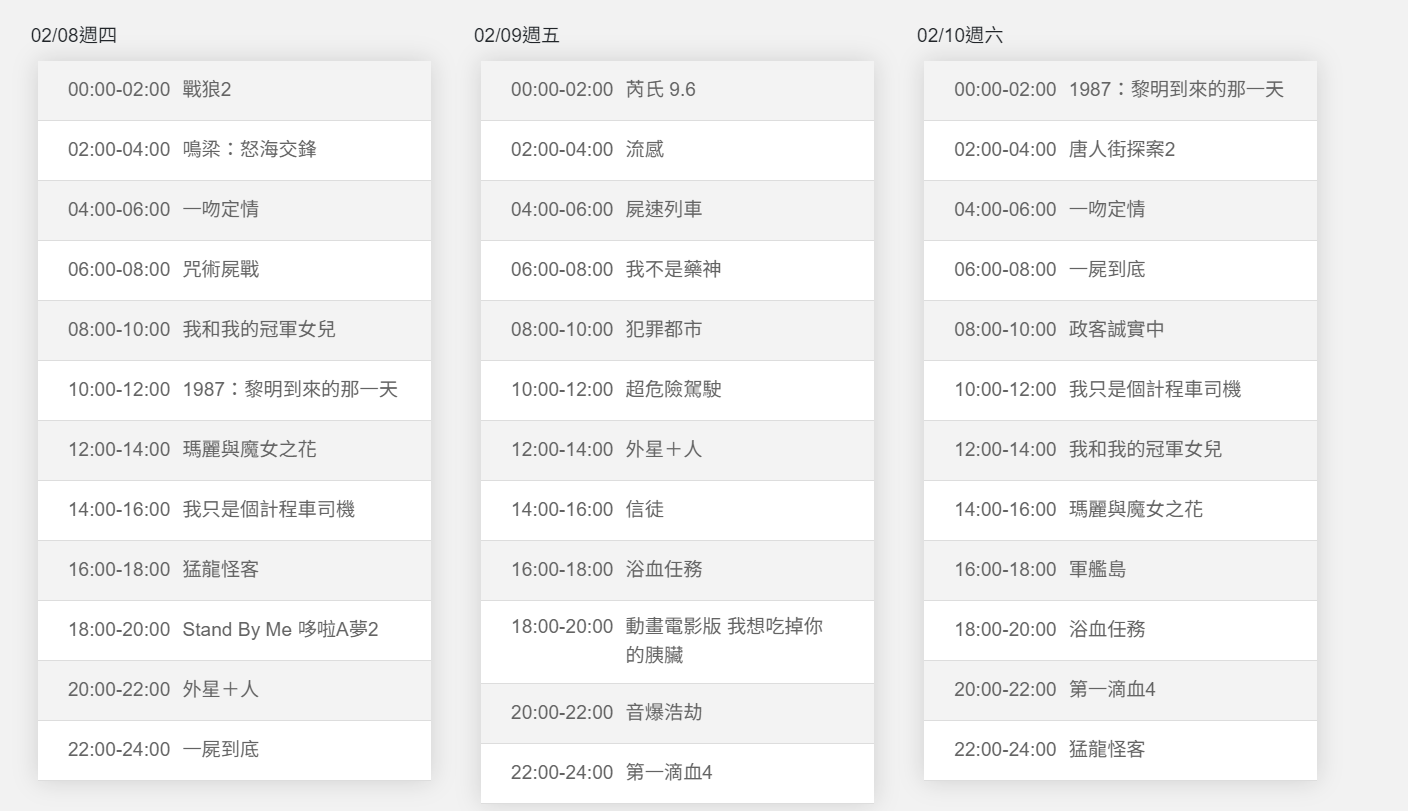 GPTV電影台農曆新年電影陣容。圖/取自GPTV電影台網站