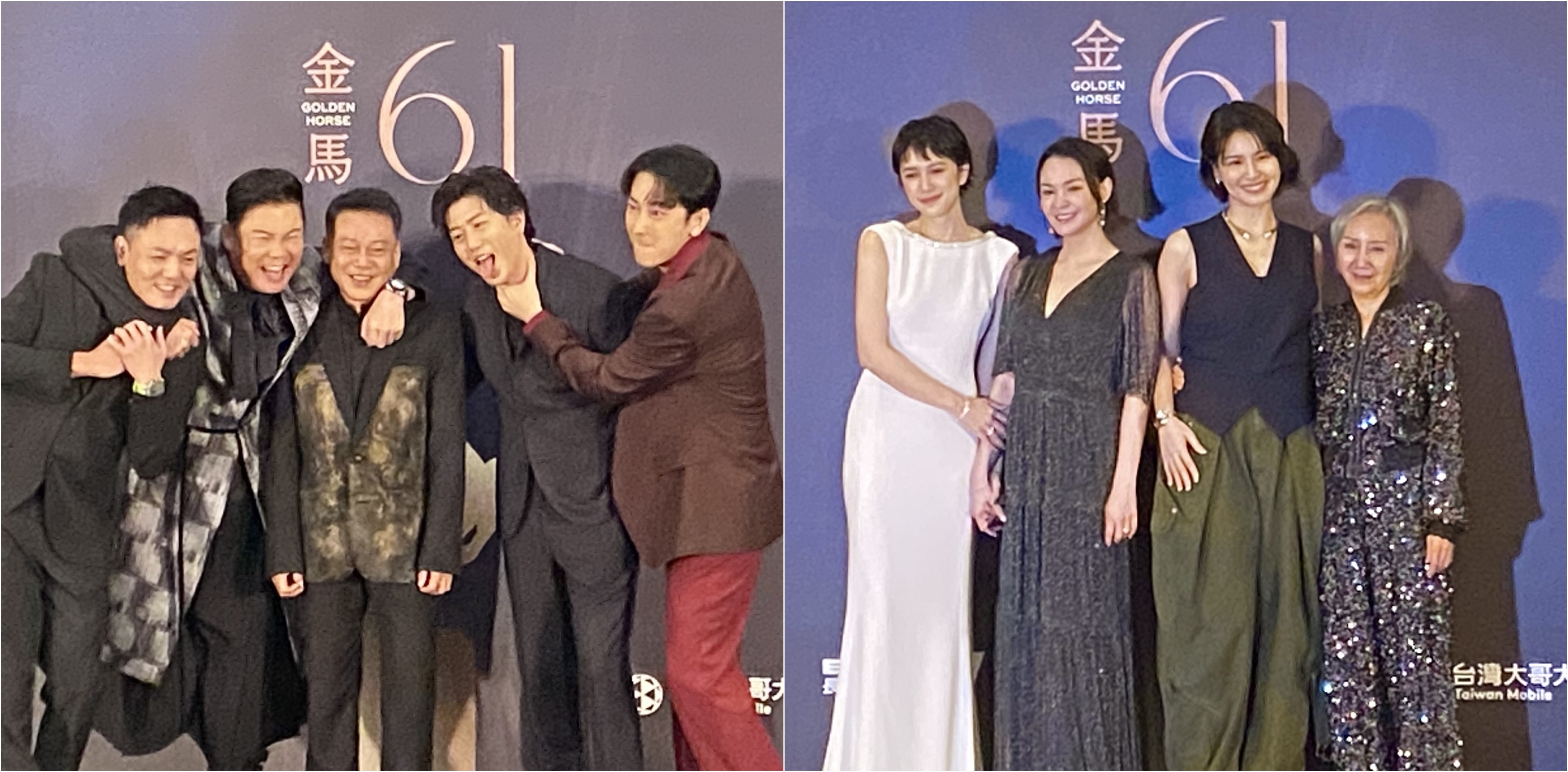 入圍最佳男配角的春風（左起）、曾國城、李康生、莫子儀、施名帥，以及入圍最佳女配角的劉奕兒、張榕容、曾沛慈、陸弈靜出席金馬酒會。圖/田瑜萍攝