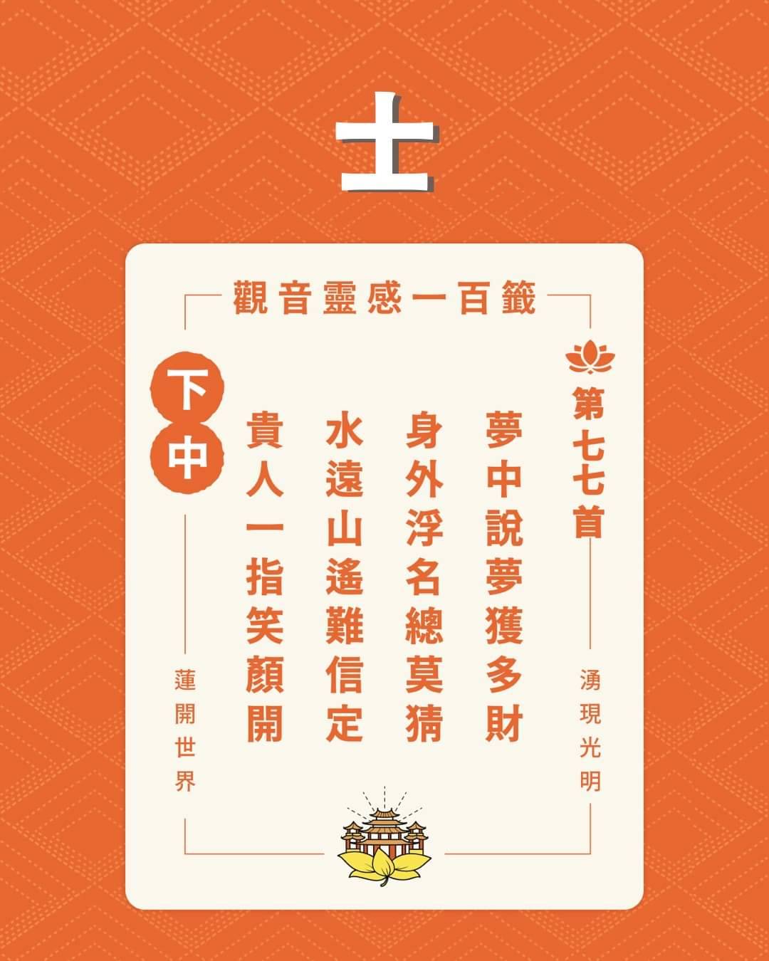 新北蘆洲湧蓮寺國運籤的士籤籤詩。圖/取自湧蓮寺臉書