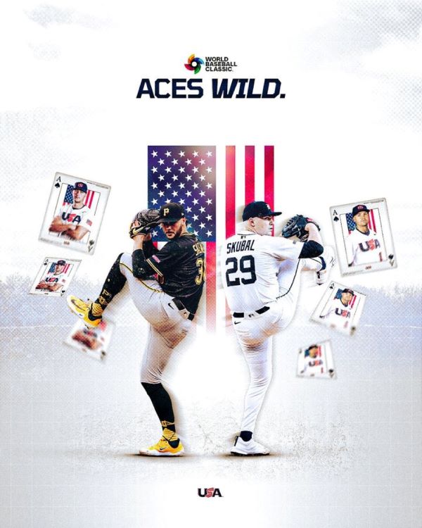 WBC美國隊有美聯賽揚史庫柏（右）與國聯賽揚海盜史金斯（左）「雙賽揚」強投坐鎮！圖/取自USABaseball X