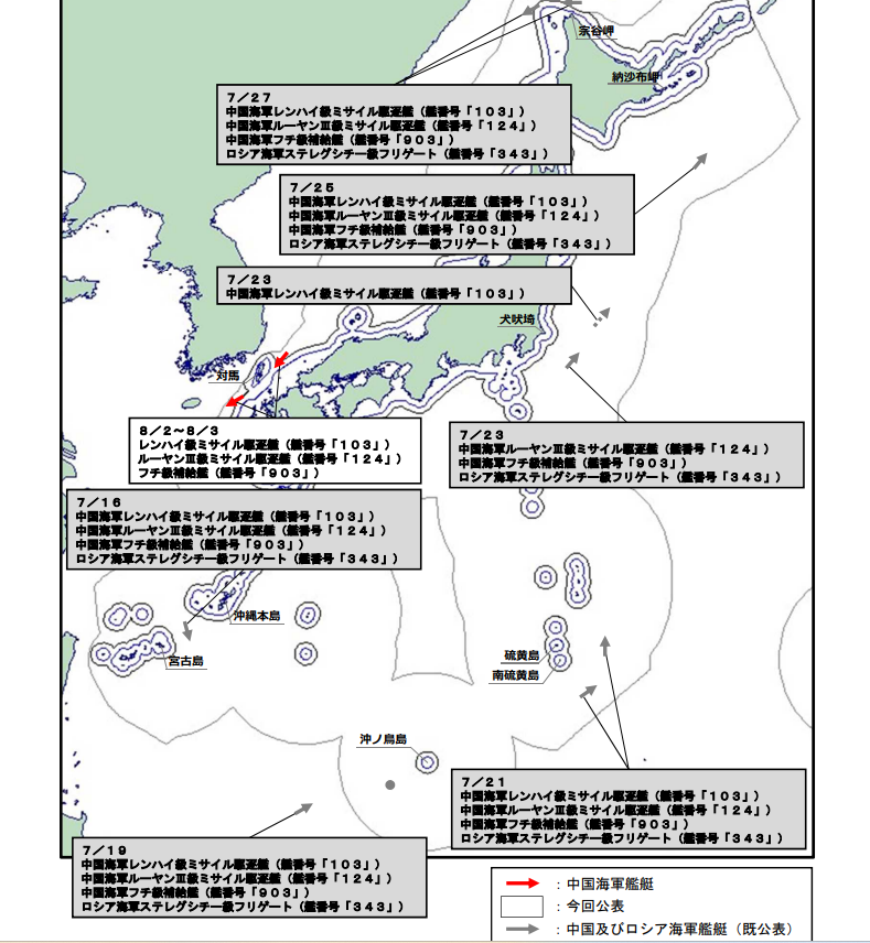 日本防衛省統合幕僚監部公布中共軍艦的航跡圖示。圖/取自日本防衛省統合幕僚監部官網