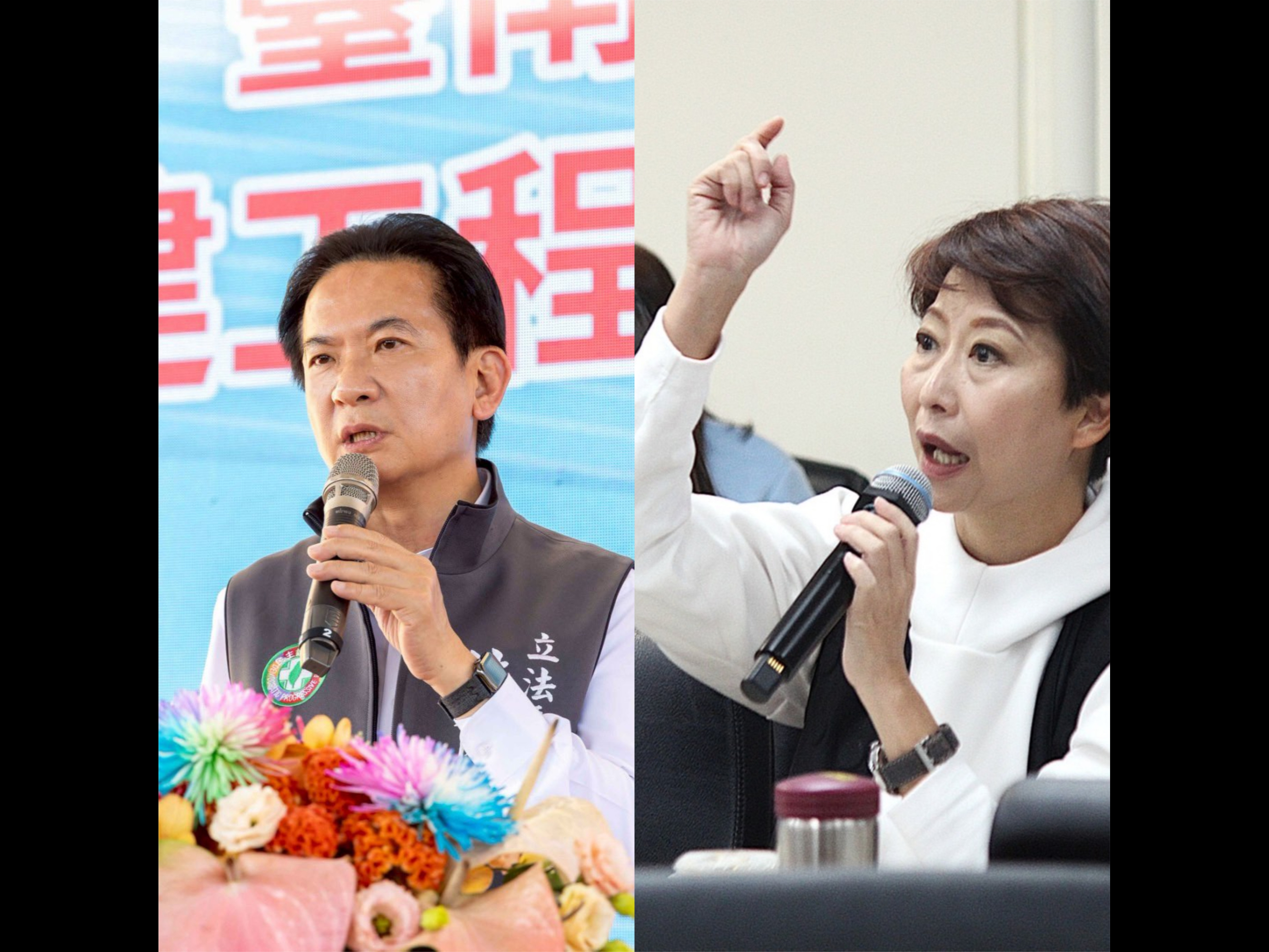 圖為本網合成，綠委林俊憲（左）直指同黨立委陳亭妃（右）與國民黨合作來打擊黨內同志。圖／擷取自林俊憲、陳亭妃臉書