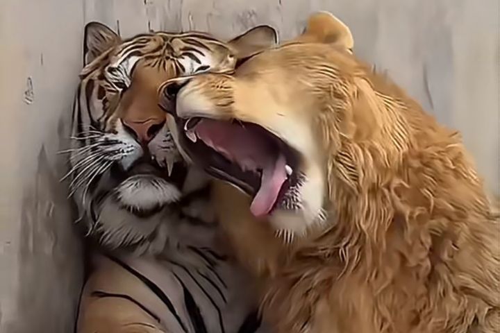 山東動物園奇景！獅子竟然「黏TT」老虎一臉好無奈