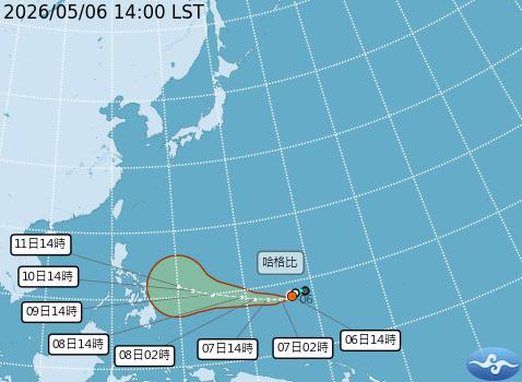 輕度颱風哈格比預測路徑。圖/取自中央氣象署