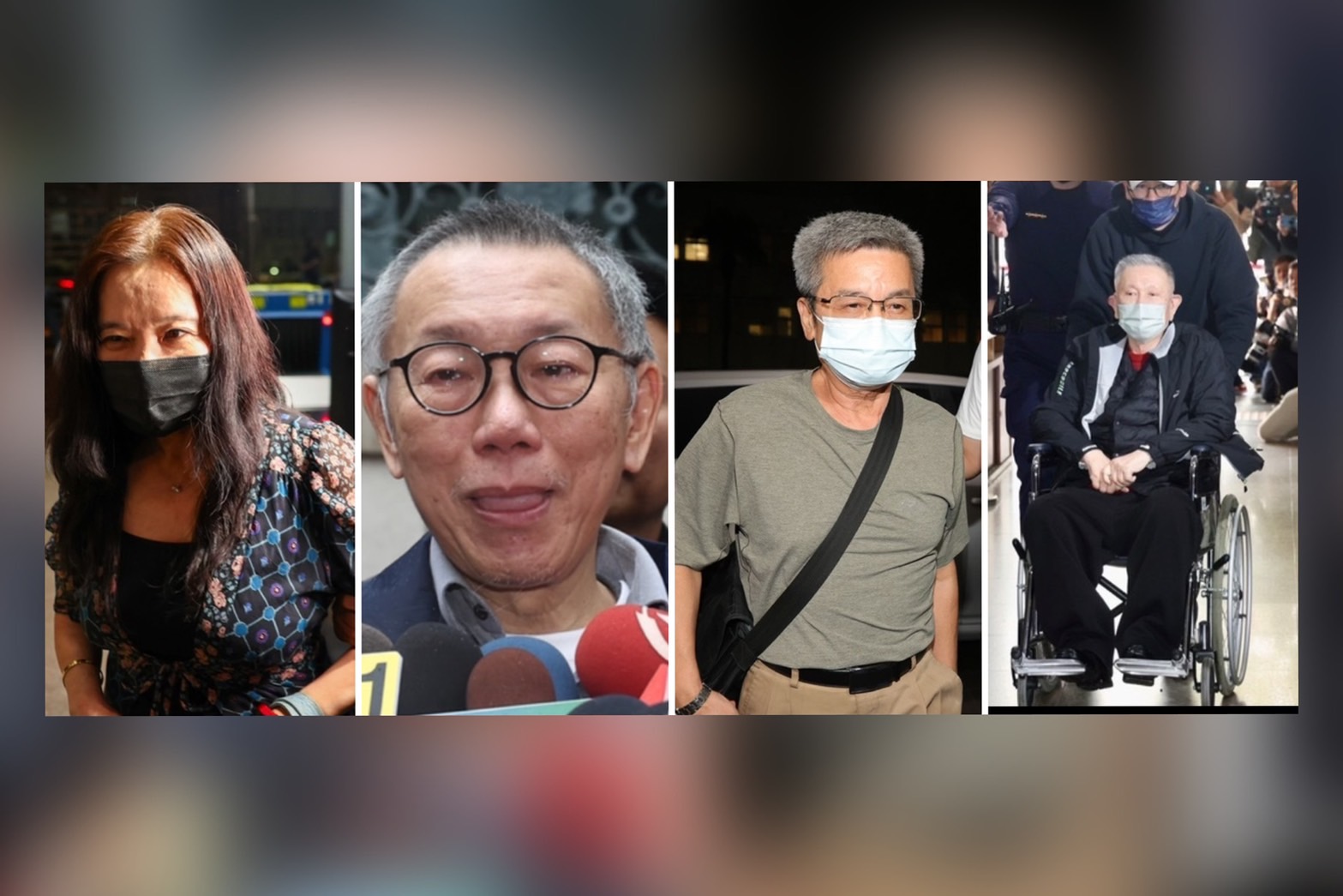 台北地方法院裁定京華城案四名被告應曉薇（左一）、柯文哲（左二）、李文宗（右二）及沈慶京（右一）延長羈押禁見兩個月。圖／中央社