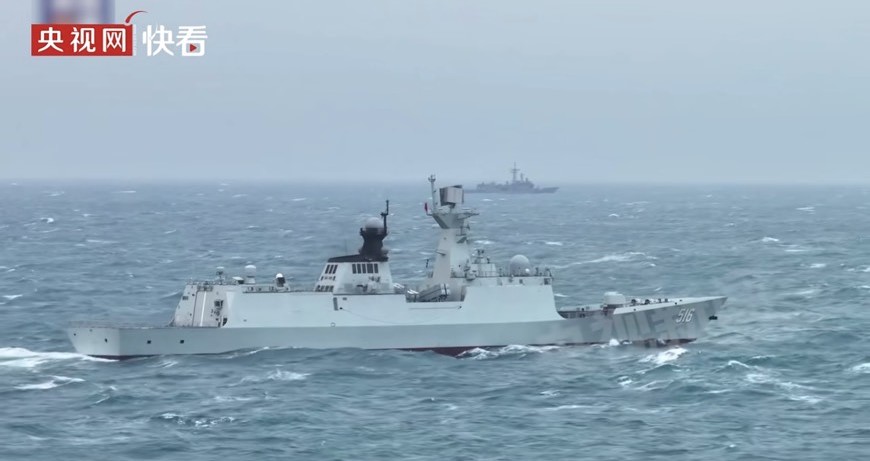 解放軍東部戰區在台灣海峽中部、南部相關海域舉行「海峽雷霆-2025A」演練畫面。圖/取自央視網