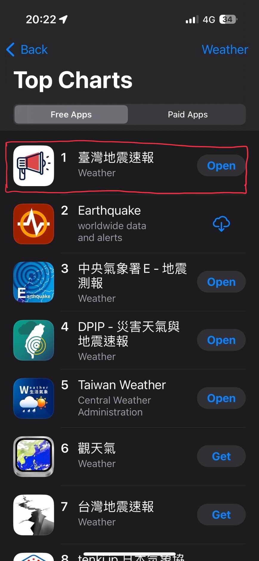 地震速報app發明人林子祐的父親、陽明交大教授林志平，很驕傲地將排名第一app截圖貼到自己臉書上。圖／取自林志平臉書
