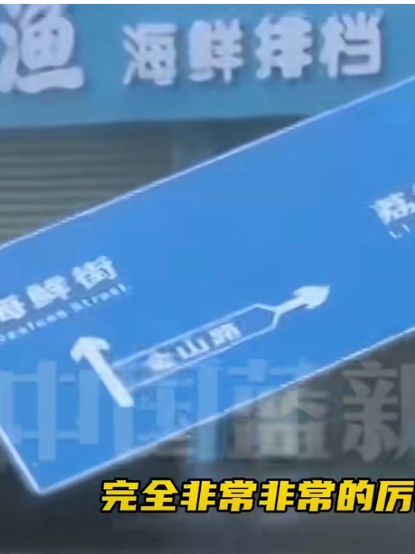 「白海豚」9日下午5時30分前後在浙江省台州市玉環市坎門街道沿海登陸,商店招牌也被強風吹落。圖/取自中國藍新聞影片