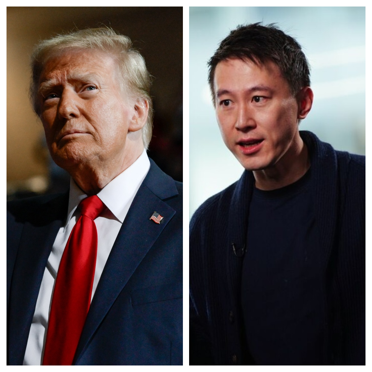 美國總統當選人川普（左）16日在其佛州海湖莊園會見TikTok執行長周受資（右），應是其態度轉變的開始。圖／取自川普、周受資FB