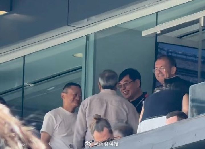阿里巴巴集團創辦人馬雲低調現身世界盃決賽普通看台,與聯想集團董事長楊元慶並肩觀賽。圖/取自新浪科技微博