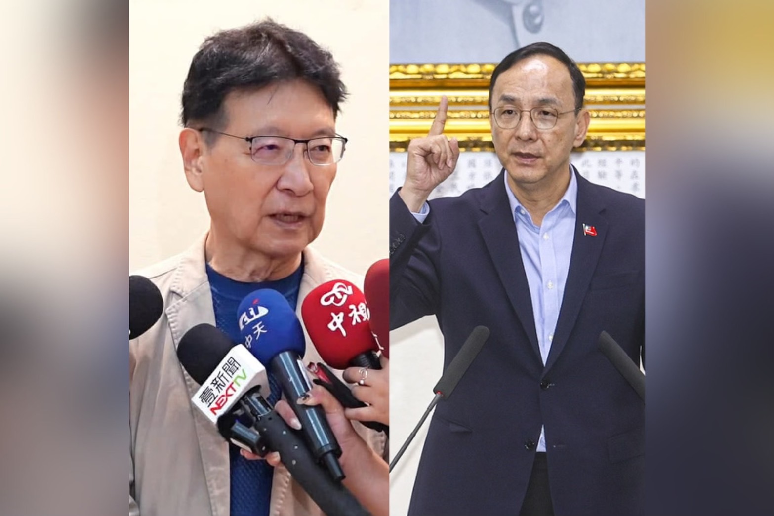 資深媒體人趙少康（左）向國民黨主席朱立倫（右）喊話，要求率領國民黨民代到法務部前抗議。圖/左取自趙少康臉書、右為中央社