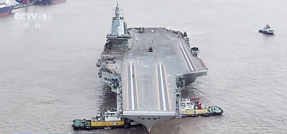 大陸「福建艦」航母可能於四月下旬進行海試。圖/截自央視