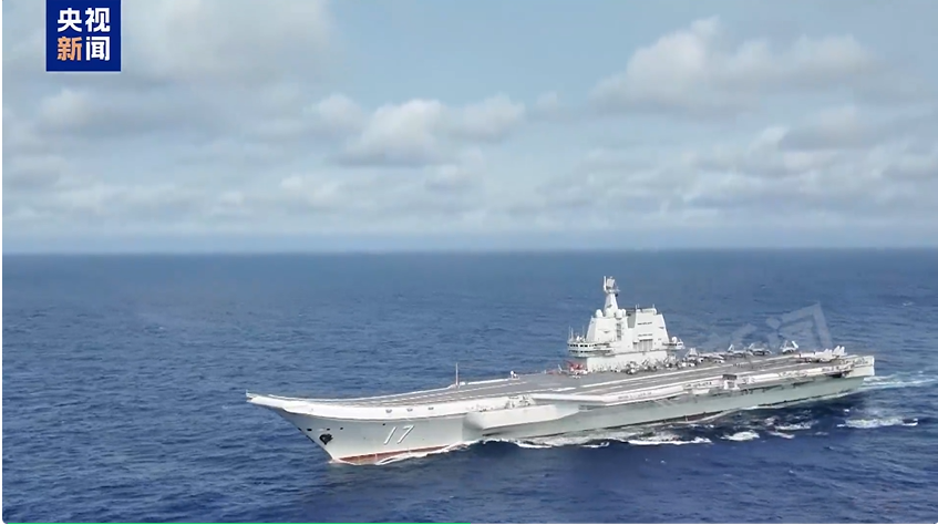 共軍2日下午2時公布山東艦編隊在台海東部海域操演的畫面，下午7時即宣布結束此次圍台軍演。圖/取自央視