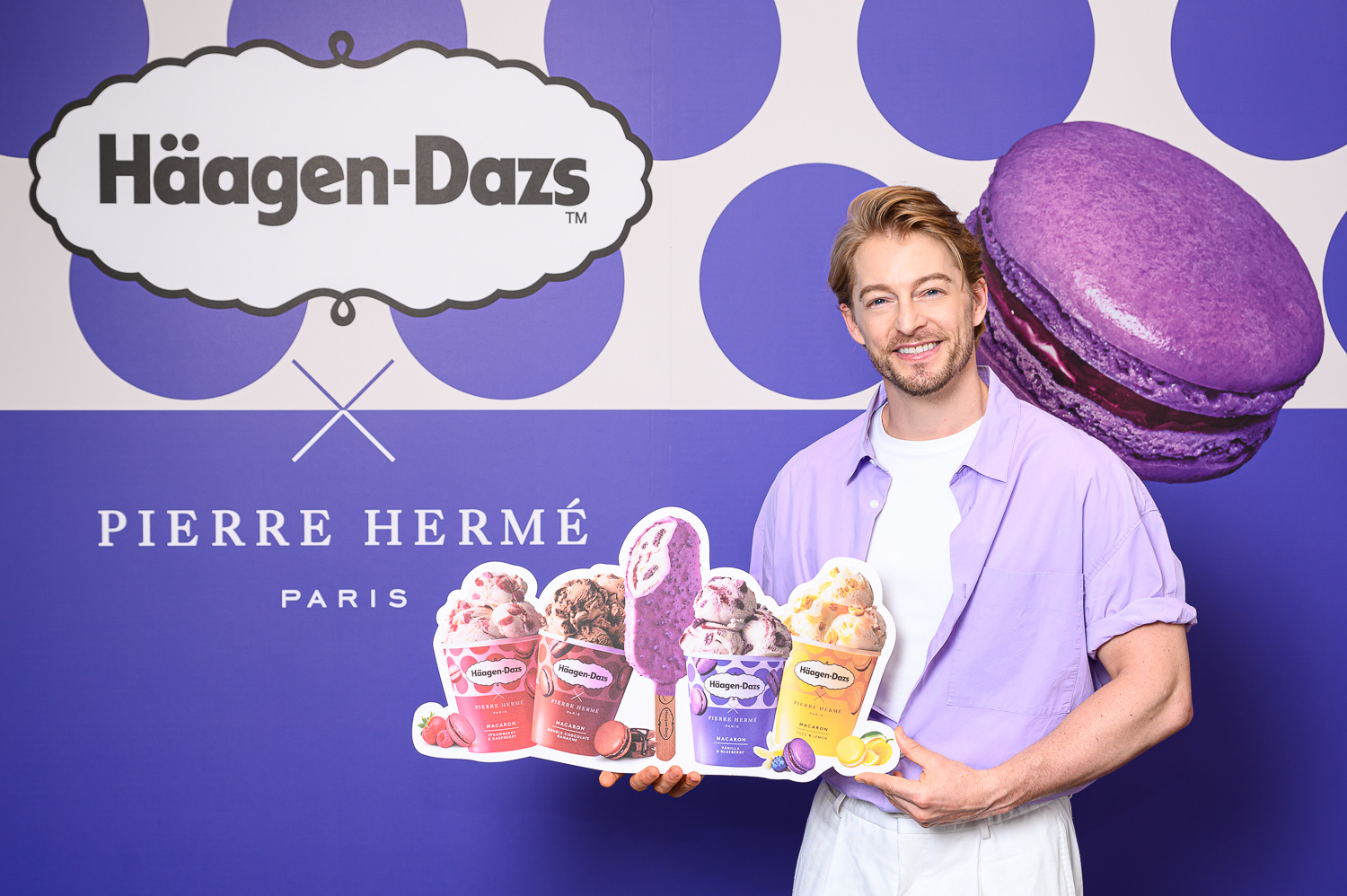法籍男星法比歐出席Häagen-Dazs美麗華旗艦店擔任一日店長。圖/哈根達斯提供