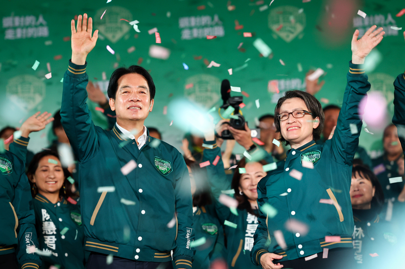 民進黨正副總統候選人賴清德、蕭美琴取得勝選。圖/中央社