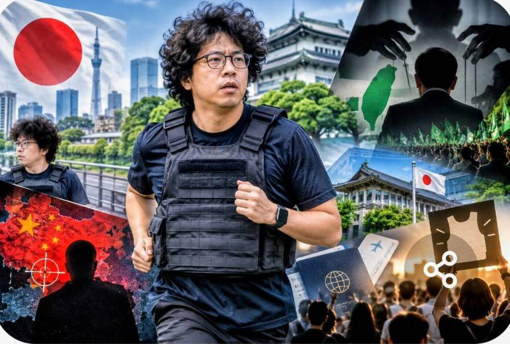 沈伯洋穿防彈衣赴日慢跑,考量人身安全為何公開演出?在東京穿防彈衣卻批評台北治安能夠服眾?還是刻意製造的恐慌劇本?(圖/台灣國際戰略學會提供)